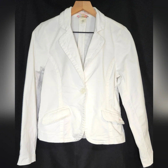 American Eagle Womens Denim Blazer Jacket Size M White Single Button Retro - Picture 1 of 11